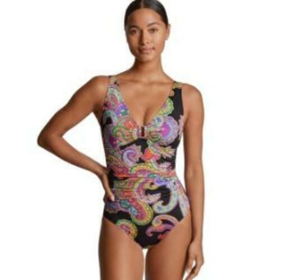 Ralph Lauren Women's Multicolor Ruched One-Piece Swimsuit Bordado Paisley 10 NWT